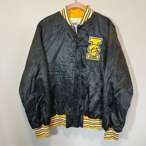 Vintage Iowa Hawkeyes Satin Bomber Jacket Bike Black Gold Medium